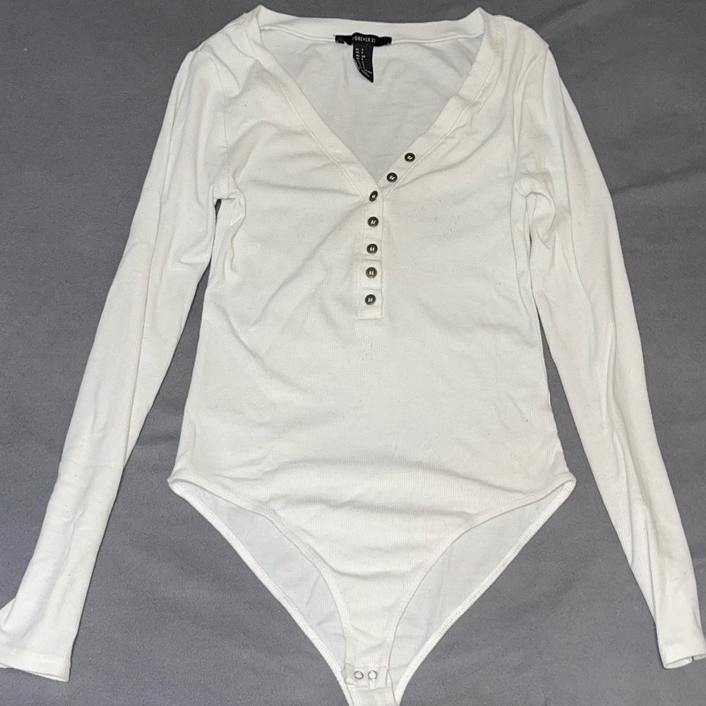 White Basic Buttoned Bodysuit